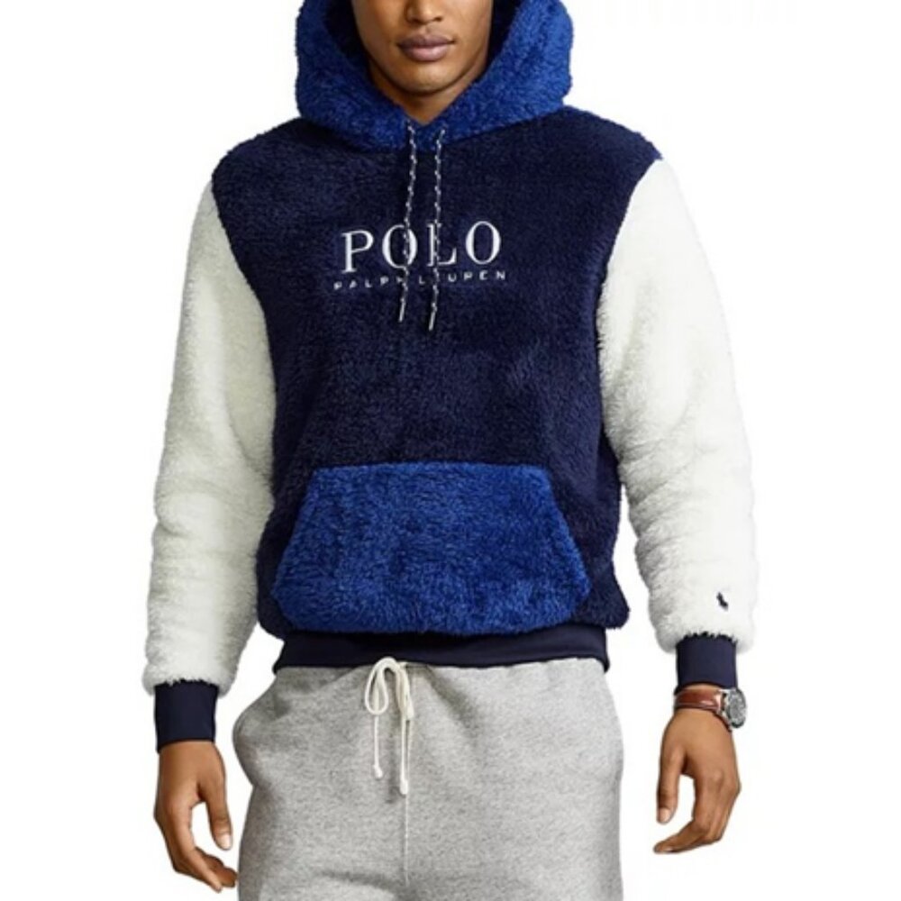 Polo by Ralph Lauren Navy, Royal Blue & White Sherpa Pullover Hoodie